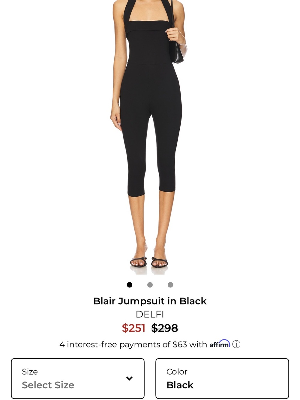 DELFÌ Blair Halter Midi Cropped Jumpsuit in Black